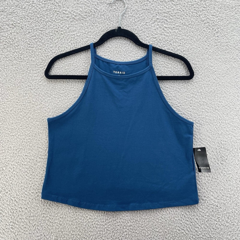 Torrid Top Women Plus Size 1X Blue Poseidon Foxy High Neck Crop Stretch Cotton