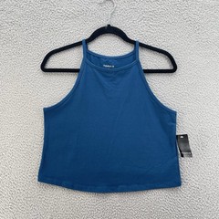 Torrid Top Women Plus Size 1X Blue Poseidon Foxy High Neck Crop Stretch Cotton