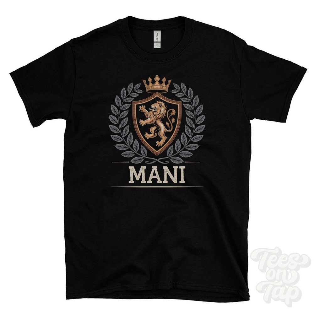 MANI FANTASY COAT OF ARMS T-SHIRT novelty parody family name crest