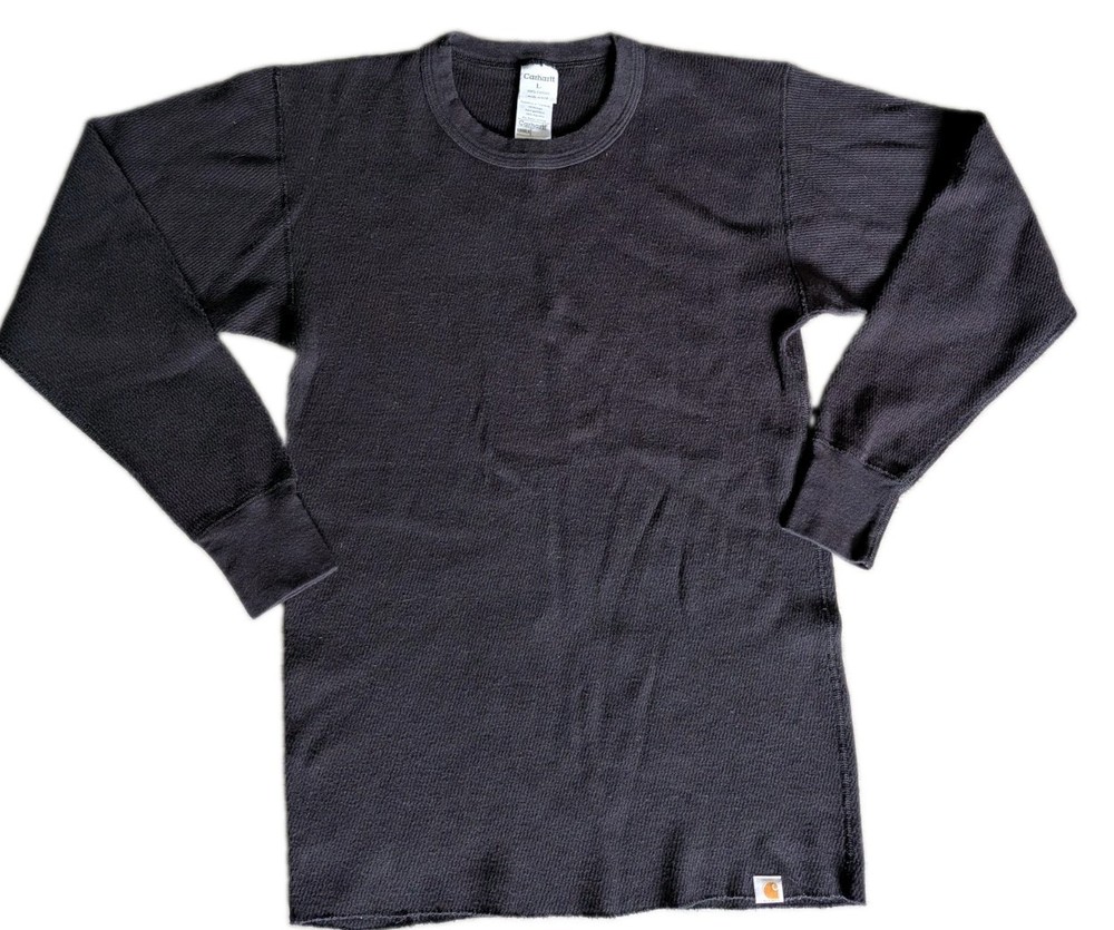 Vintage Carhartt K56 Black Waffle Knit Thermal Shirt Mens L Made In USA Workwear