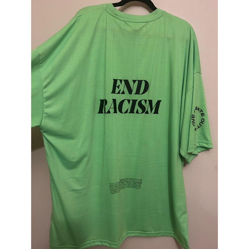 COOL Creative End Racism Graphic T-Shirt Mens XXL Bright Green NWT Oversized Tee