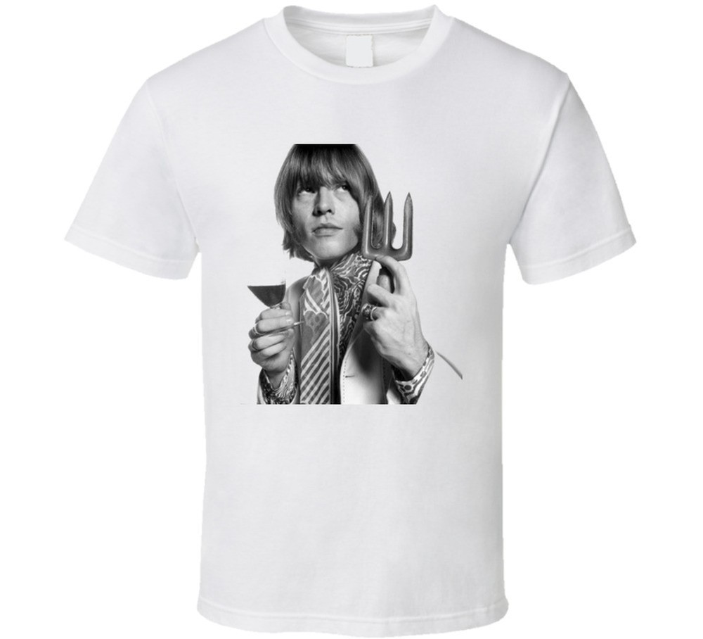 White T-shirt Brian Jones Retro Rolling Stone Vintage Devil Trident Cool 60s Mod