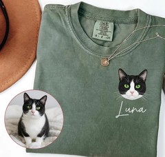 Custom Pet Portrait Comfort Tee Personalized Dog Cat Lover
