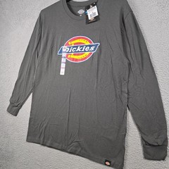 Dickies Logo SHIRT Mens MEDIUM M Gray Casual Work Relaxed Fit Long Sleeve NWT