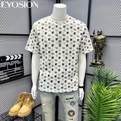 Men’s Floral Print Short Sleeve Cotton T-Shirt Casual Retro Round Neck Tee