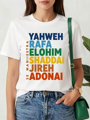 Rafa Elohim Shaddai Jireh Adonai Manifestation Faith Inspired Graphic Tee for Te