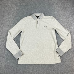Armani Exchange Mens Long Sleeve Polo Shirt S Grey Marl AX Logo Contrast Cuff