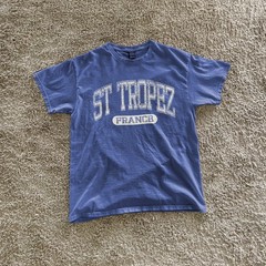 St Tropez France Vintage University Font Summer Travel Blue Tee, T-Shirt