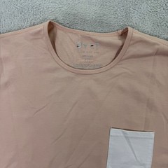 BYLT Basics Mens Large Drop Cut SS T-Shirt Peach Pink White Pocket Curved Hem