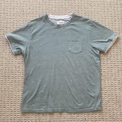 Denim & Flower Light Green White Stripe Contrasting Trim Beach Casual Men’s L