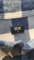 Uniqlo Flannel Shirt Mens M Blue White Buffalo Check Long Sleeve Button Down