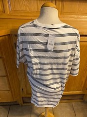 New Look Men’s Medium White & Black Stripped Tee Casual T-Shirt Short Sleeve