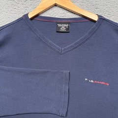 Polo Jeans Co Ralph Lauren T Shirt Mens 2XL Blue Long Sleeve V-Neck Y2K 90s