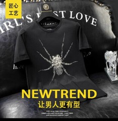 New Fashion Spider Rhinestones Summer Short Sleeve Luxury Men Streetwear T-Shirt