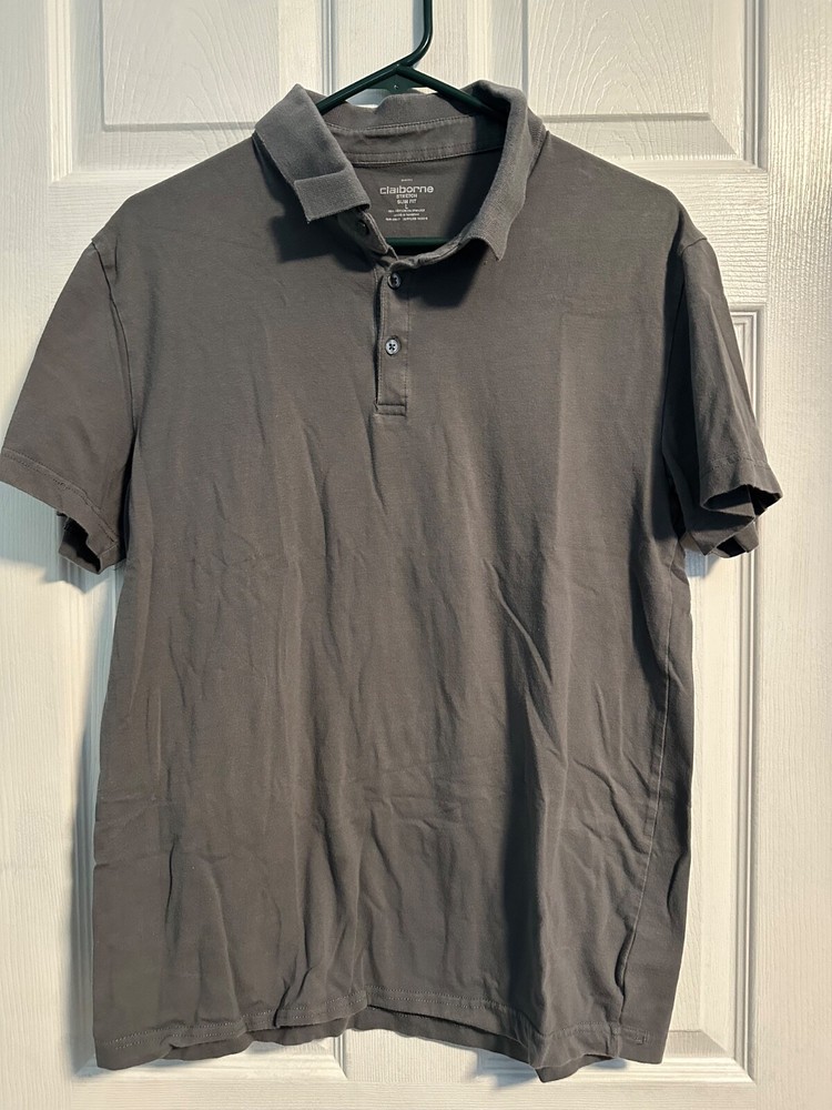 Claiborne Men’s Gray Polo Stretch Slim Fit Large Short Sleeve Golf Shirt
