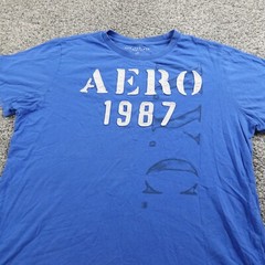 Aeropostale Shirt Mens L Blue Applique Aero NYC Spell Out Logo Casual Preppy Y2K