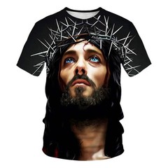 T-Shirt Jesus USA American Flag Cross Graphic Christian Short Sleeve Fashion Tee