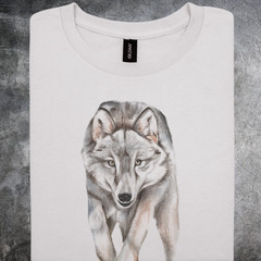 Running Wolf Shirt Realistic Wolf Illustration Wildlife Art Tshirt gray