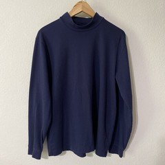 Eddie Bauer Navy Blue Mock Neck T Shirt Men’s L Casual Classic Cotton Layers
