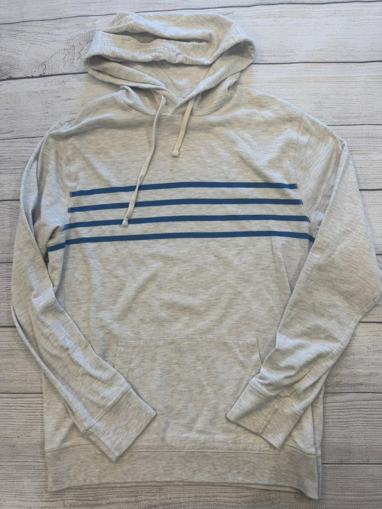 Old Navy Hooded T Shirt Mens Medium Athletic Gray Preppy Stripe Knit Hoodie Tee