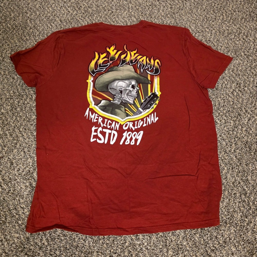 Lee Jeans Mens Red Skeleton Cowboy Graphic T-Shirt XL Classic Fit American Orig