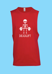MEN WOMENS TEE SLEEVELESS TSHIRT DEADLIFT SKELETON WEIGHTLIFTING WEIGHTS GYM