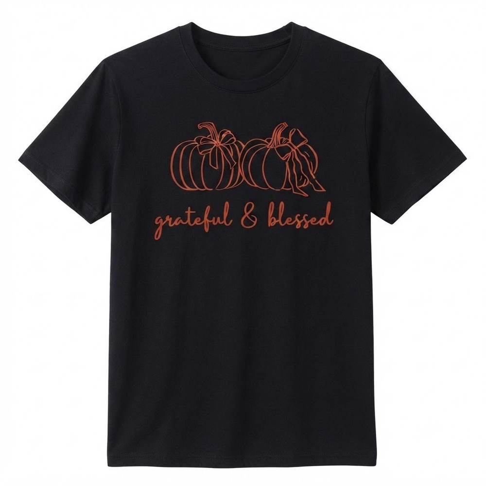 Grateful And Blessed Pumpkin Duo Fall Thanksgiving Line Art T-shirt