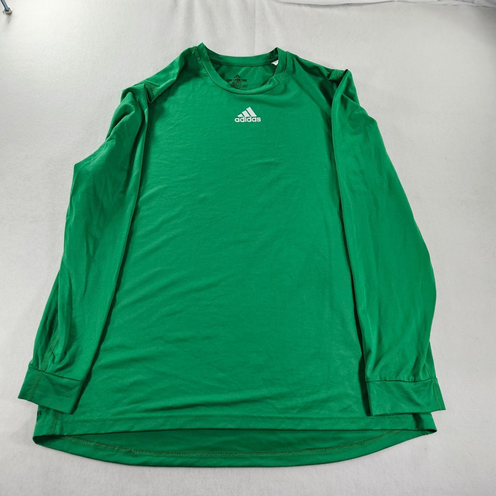 Adidas Creator Tee Shirt Mens XL Green Long Sleeve Centered White Logo Polyester