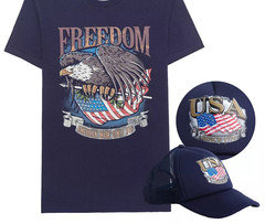 Men’s Freedom Graphic Tee XXL W/Matching Baseball Cap Licensed Character NWT