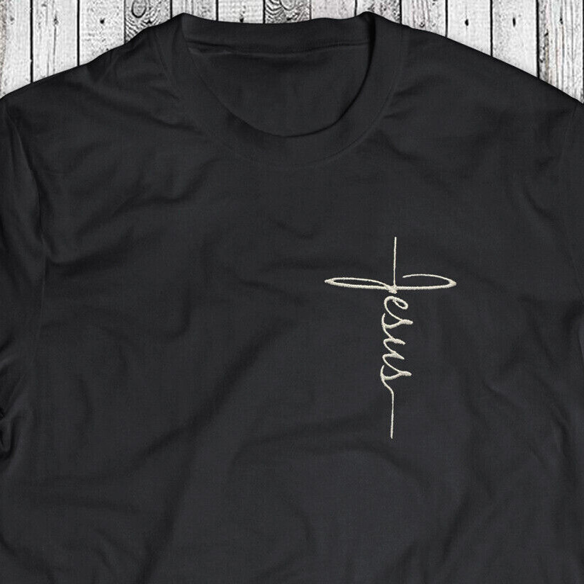 Jesus Cross Embroidery T-Shirt – Embroidered Bible Christian Shirt Gospel Tee