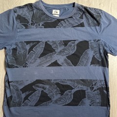Quiksilver Floral Shirt Mens Large Blue Striped Beach Summer Hawaiian Tropical