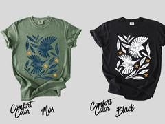 Retro Botanical Birds T-Shirt, Folk Art Bird Shirt, Vintage Nature Tee, Cottagec