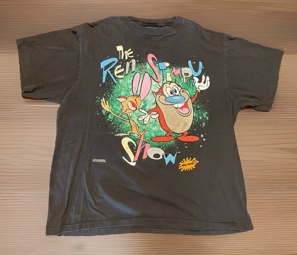Vintage 1991 Ren & Stimpy Show T Shirt MTV Nicktoons Single Stitch Men XL Black