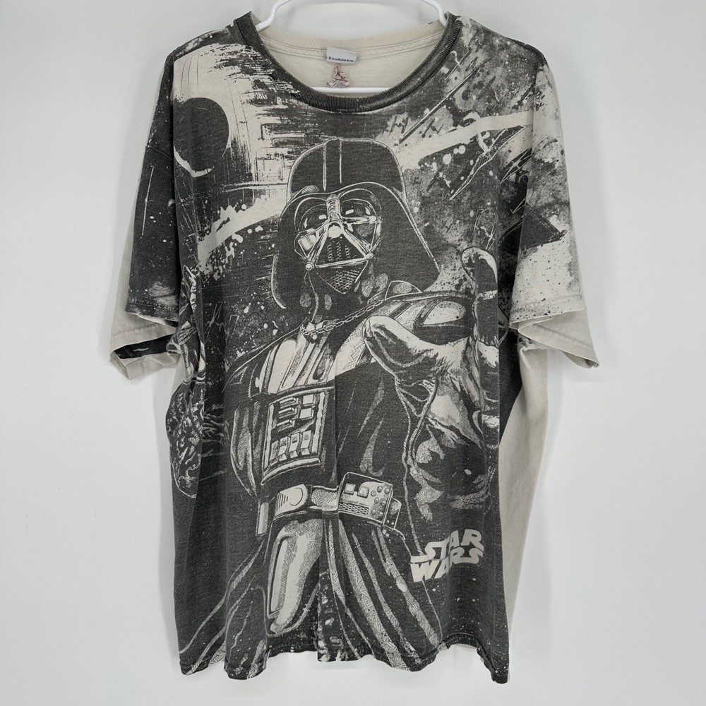 Vintage Star Wars Darth Vader Graphic T-Shirt Mens XL Cream Black All Over Print