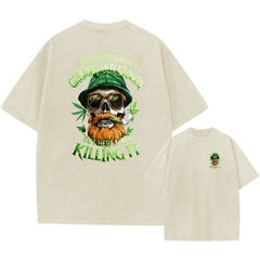 Vintage Oversized Washed Tee,Skull Grumpy Old Stoner Print Unisex Casual T-Shirt