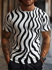 Men Summer 3D Wave Print T-Shirt Casual Short Sleeve Crew Neck Graphic Tee Shirt