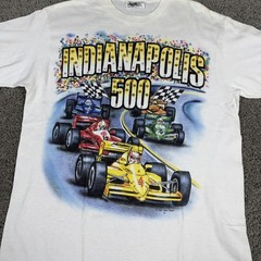 Vintage Indianapolis 500 Shirt Mens Large White Alamo Rhinestone Racing 80s