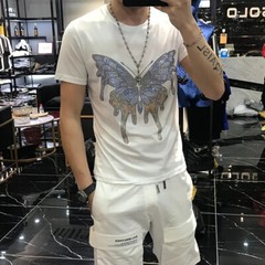New Fashion Trend Butterfly Hot Drilling Rhinestones Summer Luxury Men T-Shirt