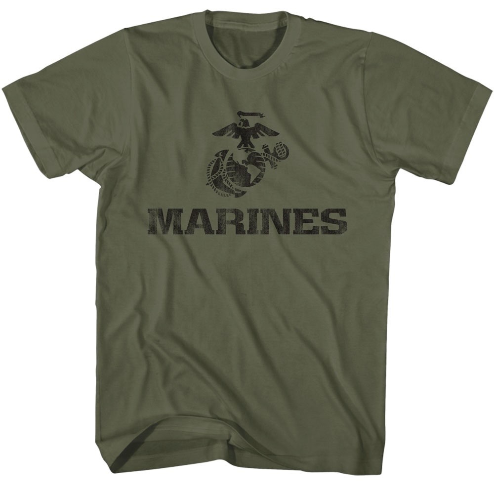 USMC United States MARINES OD Green T-Shirt Marine Corps Military EGA Logo Tee