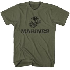USMC United States MARINES OD Green T-Shirt Marine Corps Military EGA Logo Tee