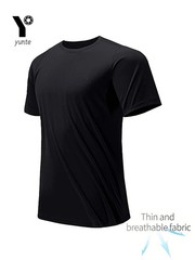 Men T Shirt Quick Dry Ultra Light Black Round Neck Short Sleeve Gym Top
