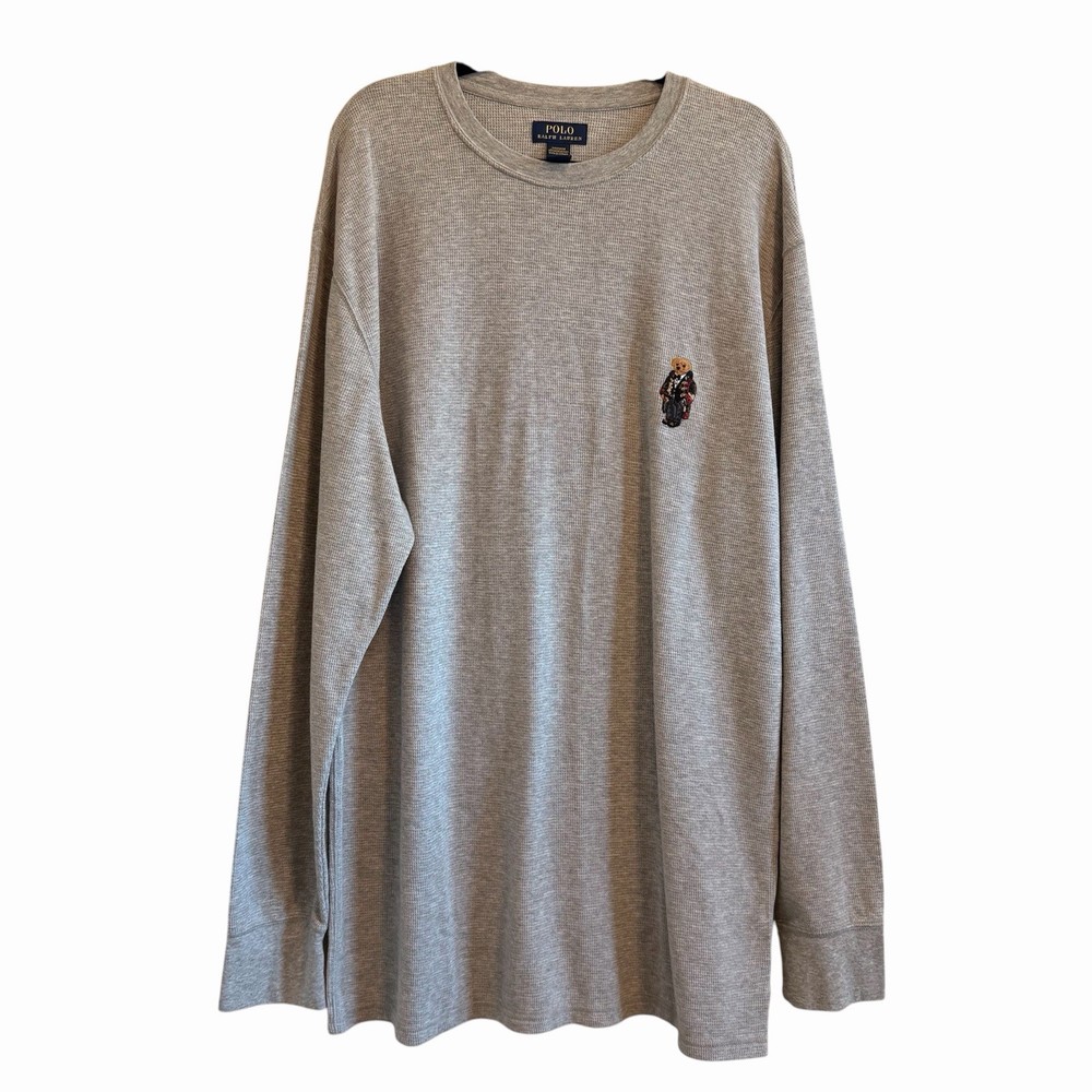 Polo Ralph Lauren Embroidered Bear Gray Waffle Thermal Long Sleeve Shirt Mens 3X