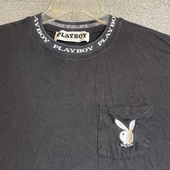 Playboy By Pacsun Black T-Shirt Embroidered Bunny Logo Ribbed Collar Medium