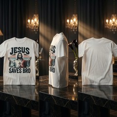 Jesus Saves Bro Shirt Funny Christian Retro Graphic Tee Men Faith Gift