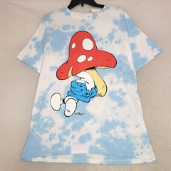 SMURFS Tie Dye SHIRT Mens Medium Blue White Mushroom Casual Animation NWT