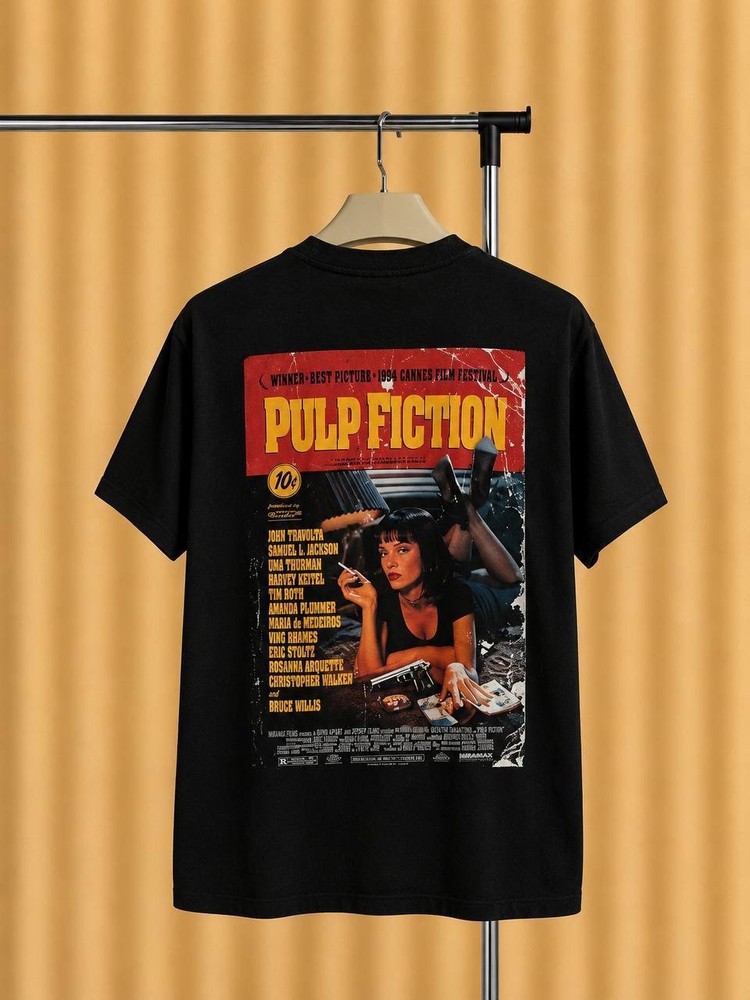 Vintage Style Pulp Fiction Movie Poster T Shirt Uma Thurman Tarantino Tee Size:S