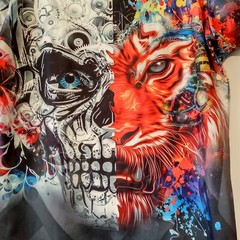 Skeleton/Tiger Graphic Shirt Men’s Large Wicking Poly/Spandex Short Sleeve NWOT