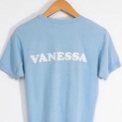 Vintage 80s Heart Ringer T Shirt Small – Single Stitch Distressed Name Text Blue