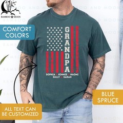 Personalized Grandpa USA Flag Shirt with Grandkids Names 4th of July