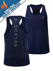 NELEUS ‘Dry Fit Logo Muscle’ Mesh Tank Top Men’s M Gym Workout Exercise Navy NWT